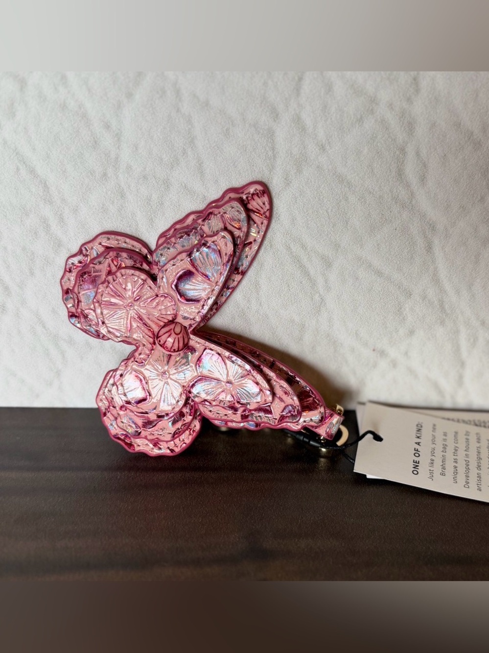 Brahmin Butterfly Fearless Pink Ainsley Logo Charm NWT FIRM - Picture 2 of 7